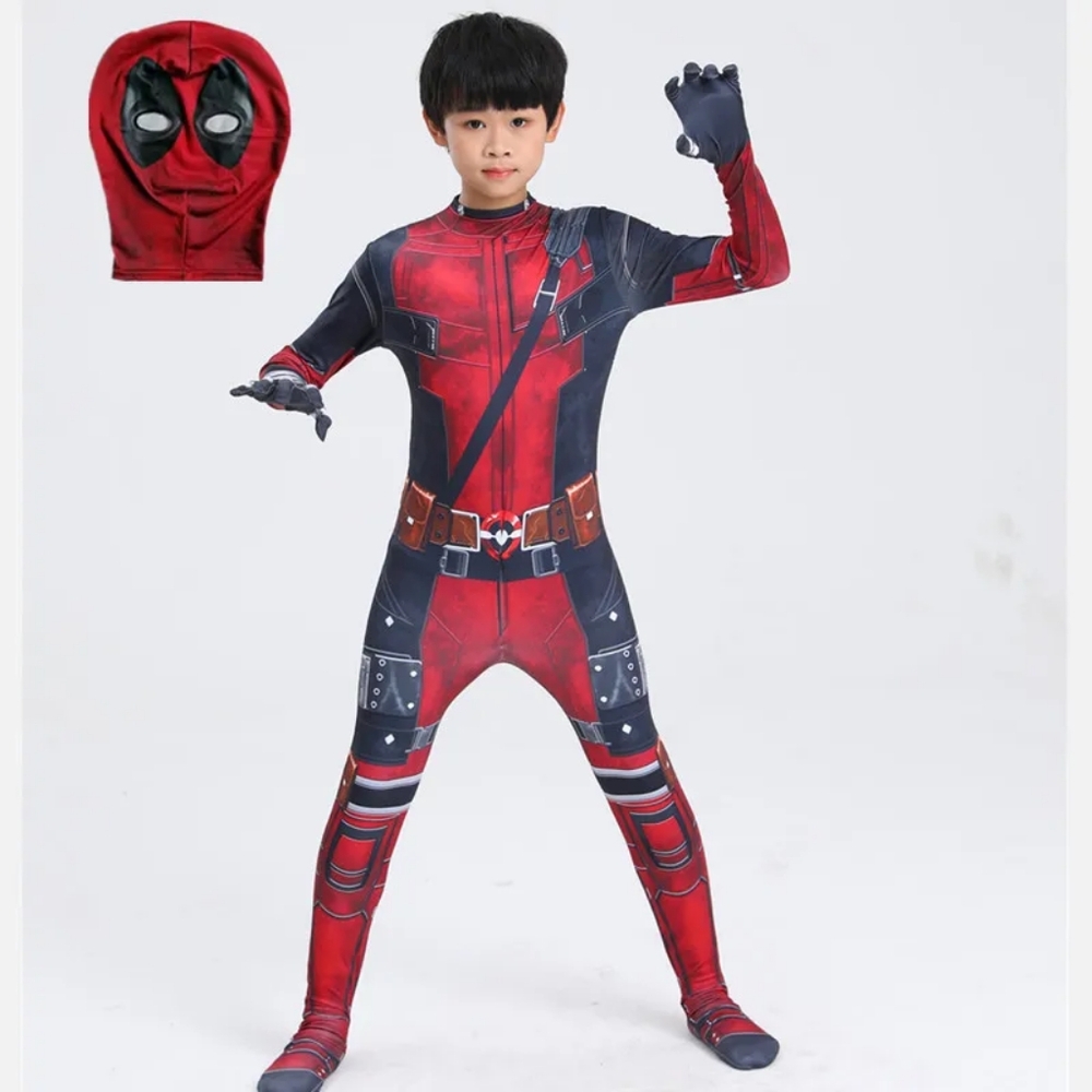 Size 6-7 Kids Deadpool Boys Halloween Marvel Costume 6 - 7 years Deadpool Onesie - Picture 2 of 7